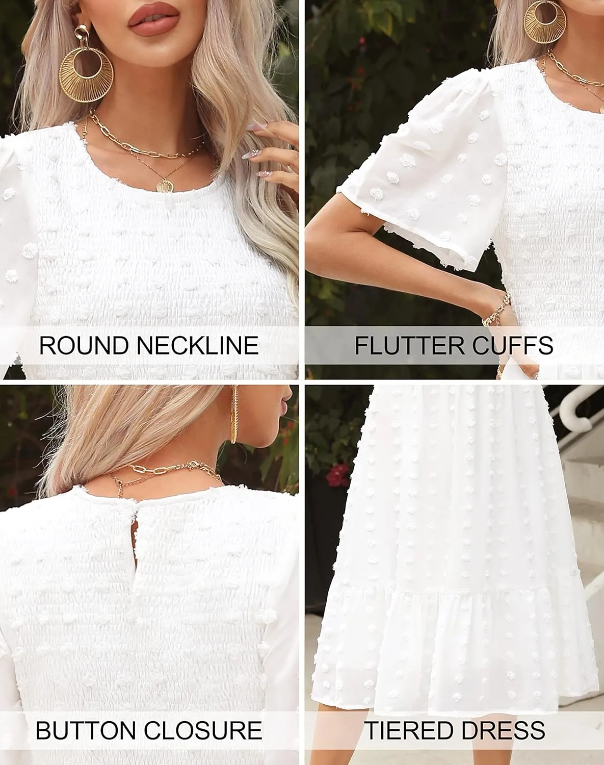 Annebouti Women's 2025 Summer Spring Wedding Guest Dresses Short Sleeve Casual Flowy Swiss Dot Smocked Midi Dress