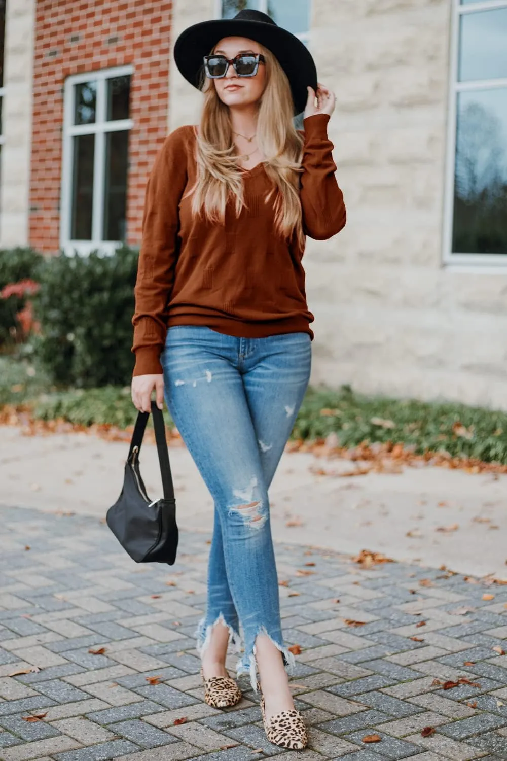 Arach&Cloz Women's Soft V Neck Long Sleeve Casual Loose Fit Sweater Tops