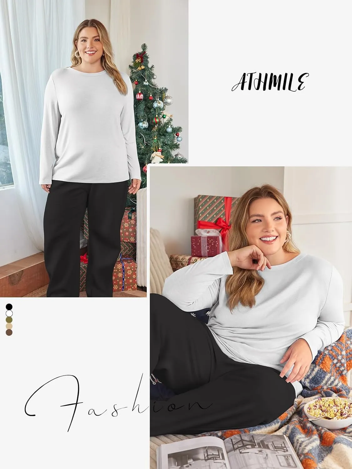 ATHMILE Womens Long Sleeve Shirts Basic Tee Fall Trendy Spring Top Business Casual Beach Vacation Workout 2025 Fashion