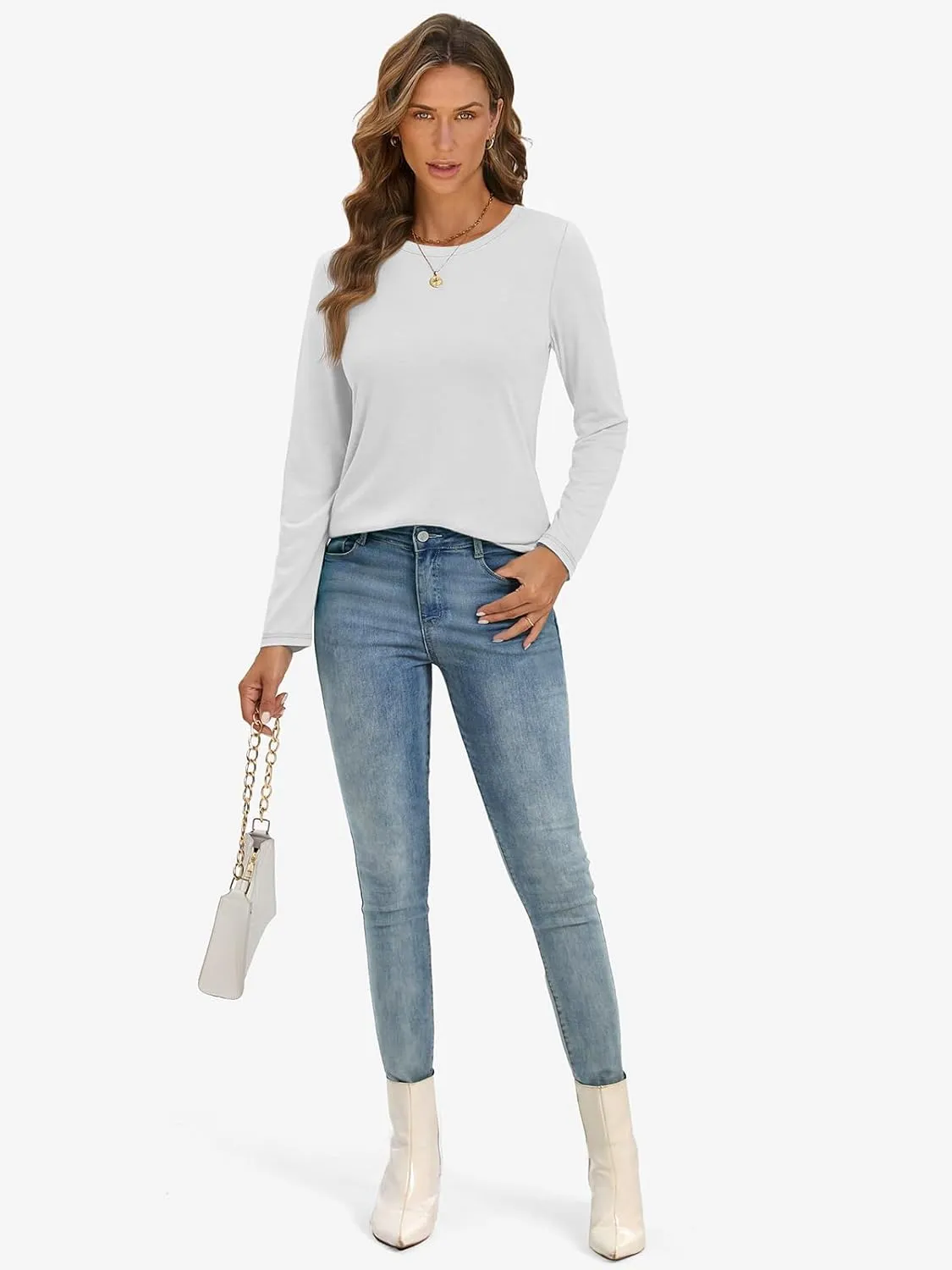 ATHMILE Womens Long Sleeve Shirts Basic Tee Fall Trendy Spring Top Business Casual Beach Vacation Workout 2025 Fashion