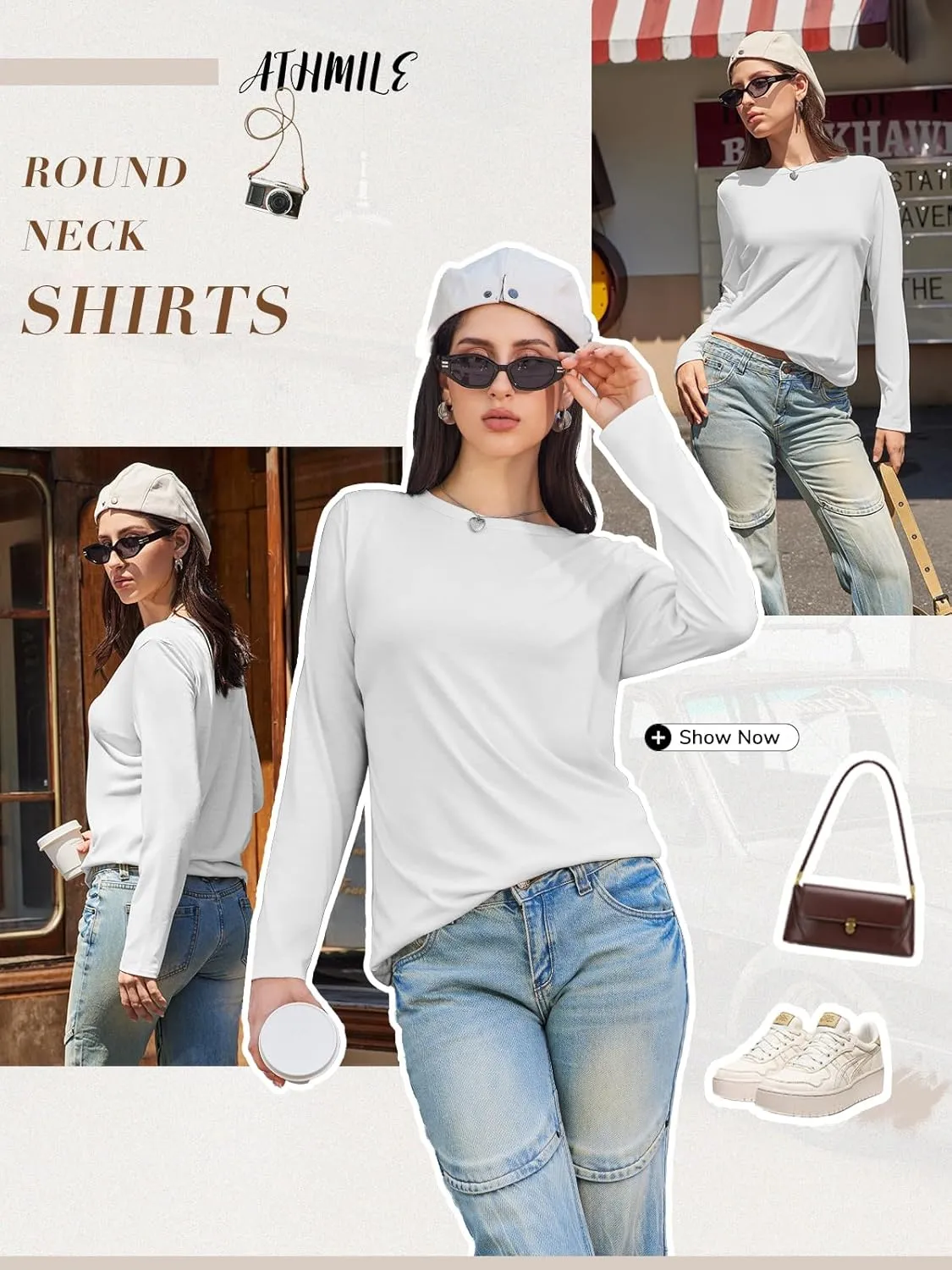 ATHMILE Womens Long Sleeve Shirts Basic Tee Fall Trendy Spring Top Business Casual Beach Vacation Workout 2025 Fashion