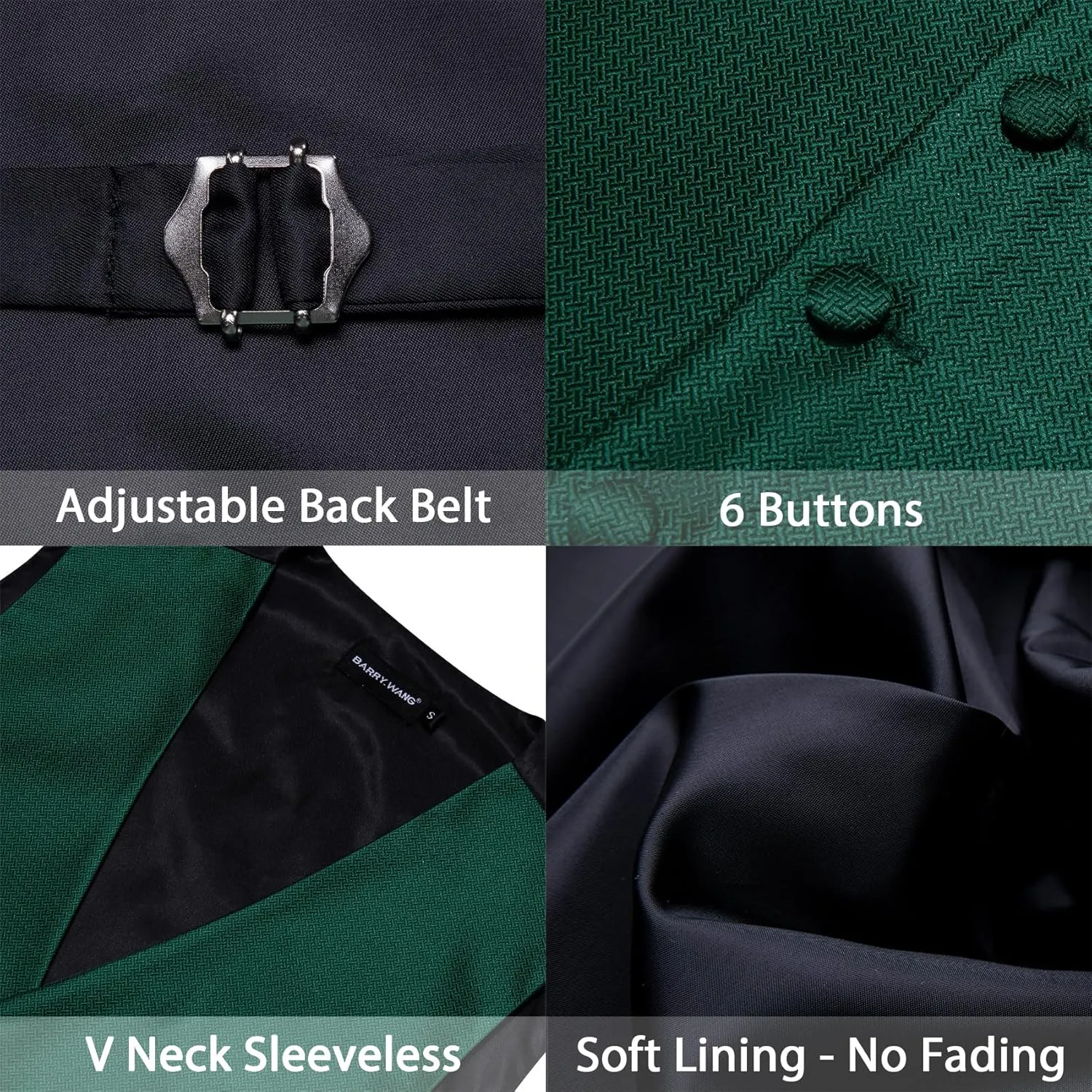 Barry.Wang Men's Suit Vest Tie and Bow Tie Set Formal Solid Paisley Handkerchief Cufflink Woven Wedding Party Waistcoat