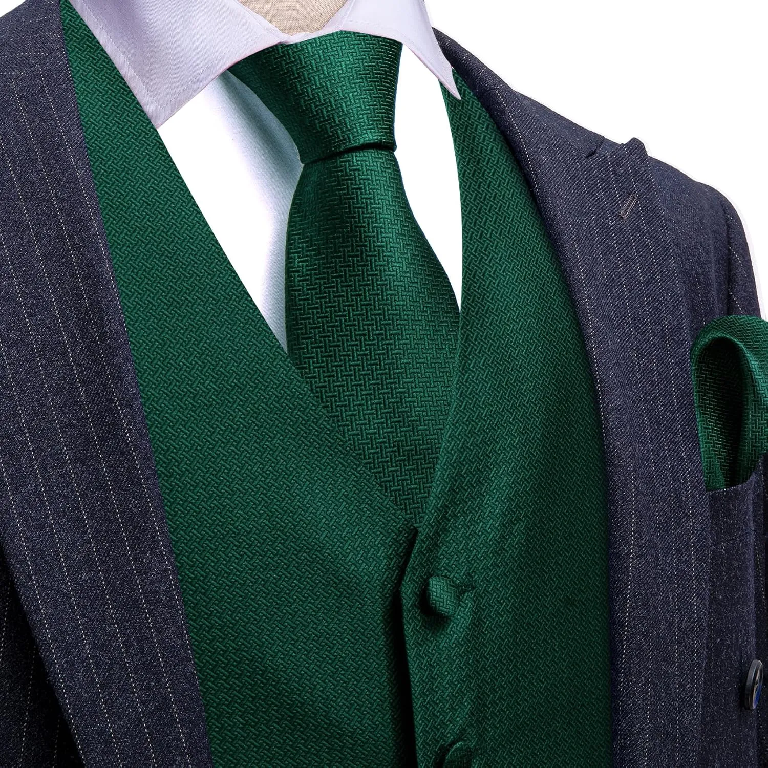 Barry.Wang Men's Suit Vest Tie and Bow Tie Set Formal Solid Paisley Handkerchief Cufflink Woven Wedding Party Waistcoat