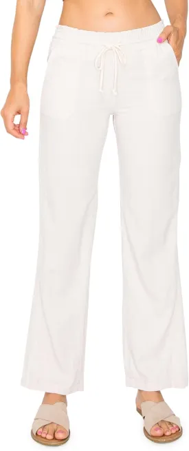 Cali1850 Women's Casual Linen Pants - 29", 32" Oceanside Drawstring Smocked Waist Beach Lounge Trousers with Pockets