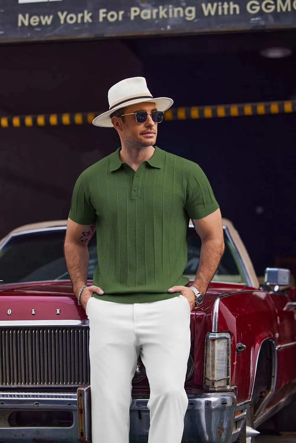 COOFANDY Mens Knit Polo Shirts Short Sleeve Ribbed Textured Polo Shirt Lightweight Casual Golf Shirts Collared T Shirt