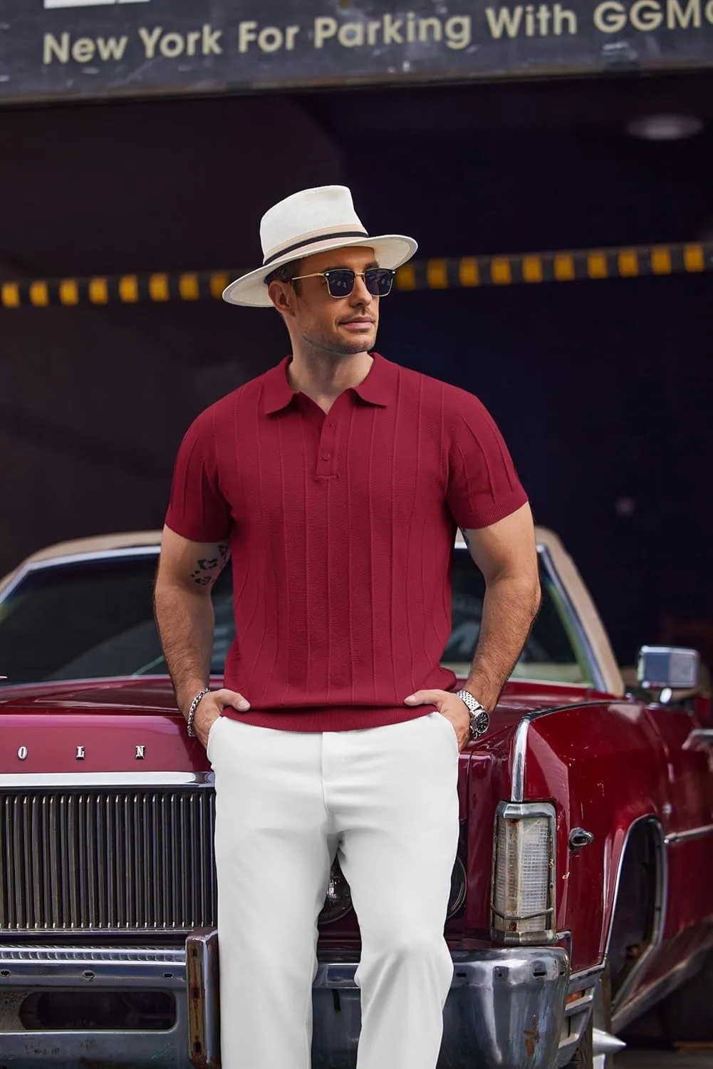 COOFANDY Mens Knit Polo Shirts Short Sleeve Ribbed Textured Polo Shirt Lightweight Casual Golf Shirts Collared T Shirt