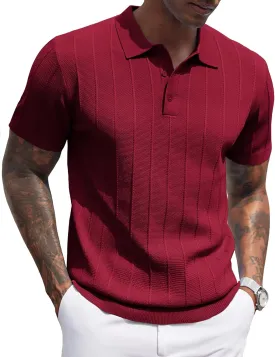 COOFANDY Mens Knit Polo Shirts Short Sleeve Ribbed Textured Polo Shirt Lightweight Casual Golf Shirts Collared T Shirt