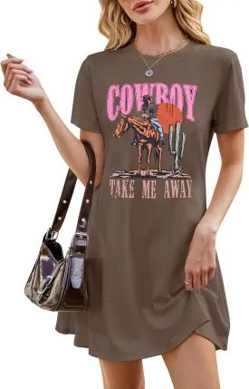 Cowboy Western Dress for Women: Vintage Rodeo Graphic Dresses Country Music Sundress Short Sleeve Cowgirl Outfits