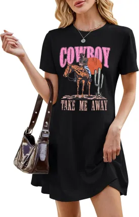 Cowboy Western Dress for Women: Vintage Rodeo Graphic Dresses Country Music Sundress Short Sleeve Cowgirl Outfits