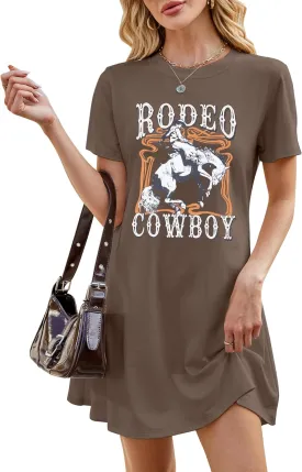Cowboy Western Dress for Women: Vintage Rodeo Graphic Dresses Country Music Sundress Short Sleeve Cowgirl Outfits