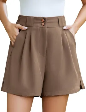 COZYPOIN Dressy Shorts for Women Casual Summer Elastic High Waisted Wide Leg Pleated Work Trouser Short with Pockets