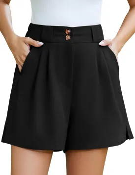 COZYPOIN Dressy Shorts for Women Casual Summer Elastic High Waisted Wide Leg Pleated Work Trouser Short with Pockets