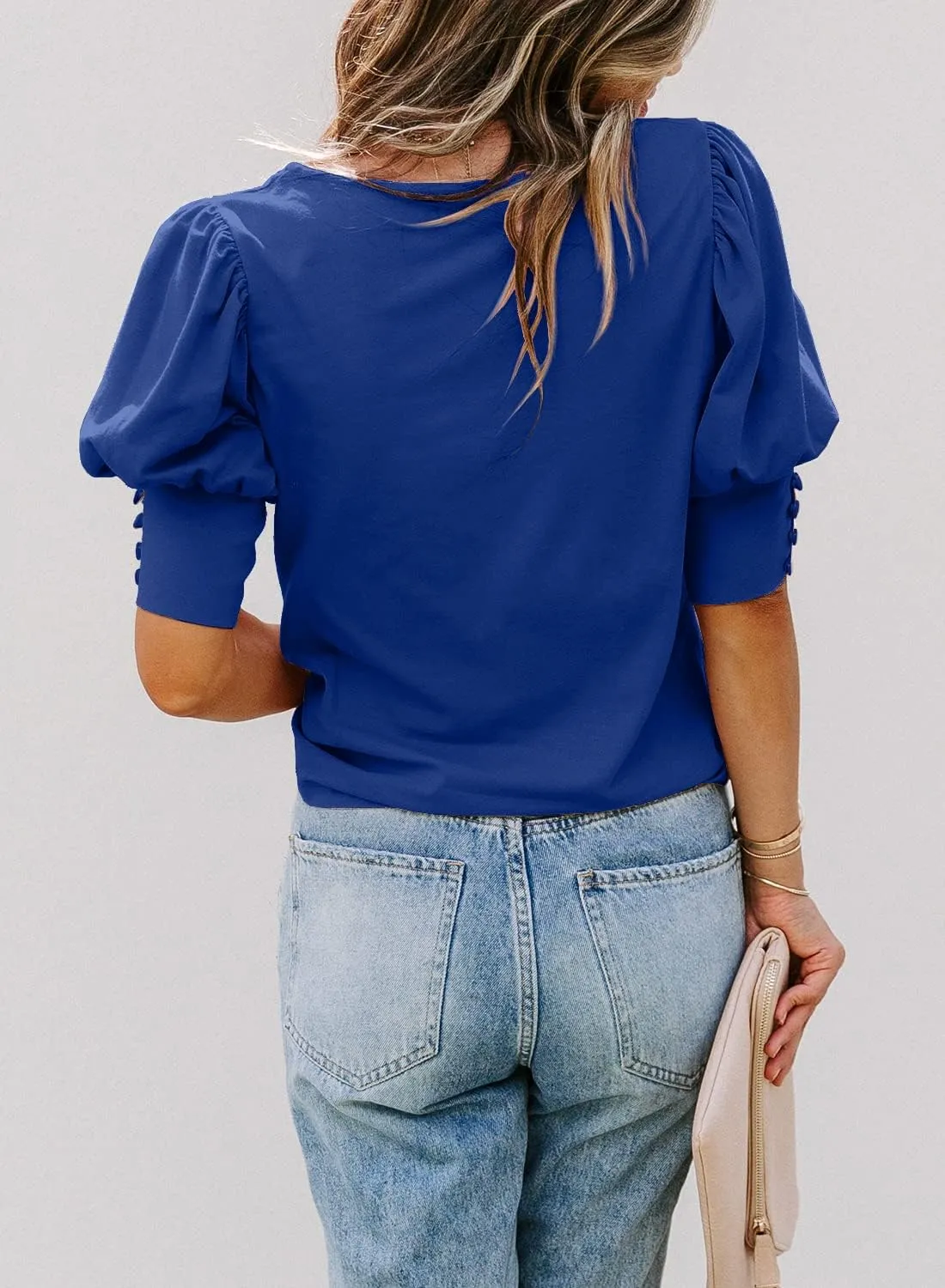 DOROSE Women's Casual Tops Puff Sleeve Loose Blouses T Shirts