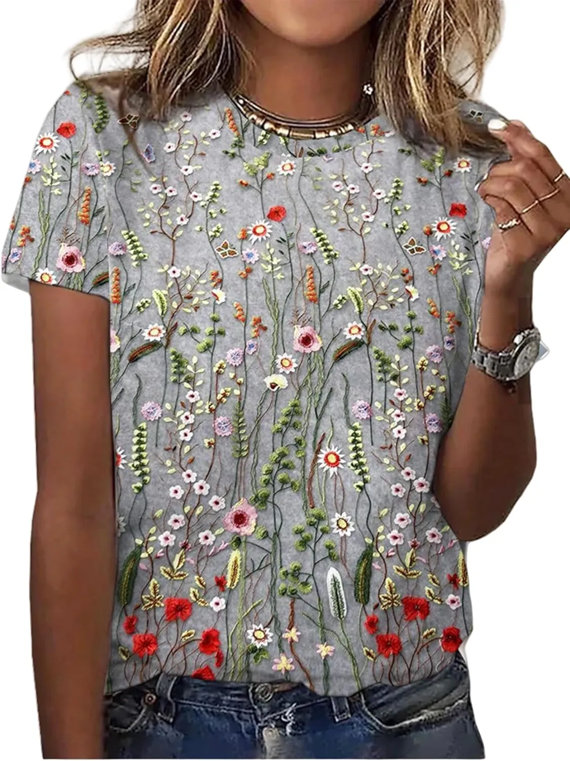 Floral Plants T Shirt for Women Wildflower Graphic Tees Plant Lover Shirts Short Sleeve Casual Basic Tops