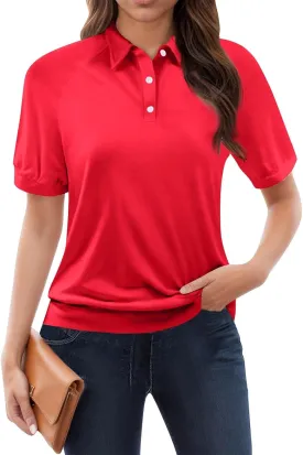 Golf Polo Shirts for Women 2025 Summer Short Sleeve Button Down Blouse Plus Size Dressy Casual Work Tops