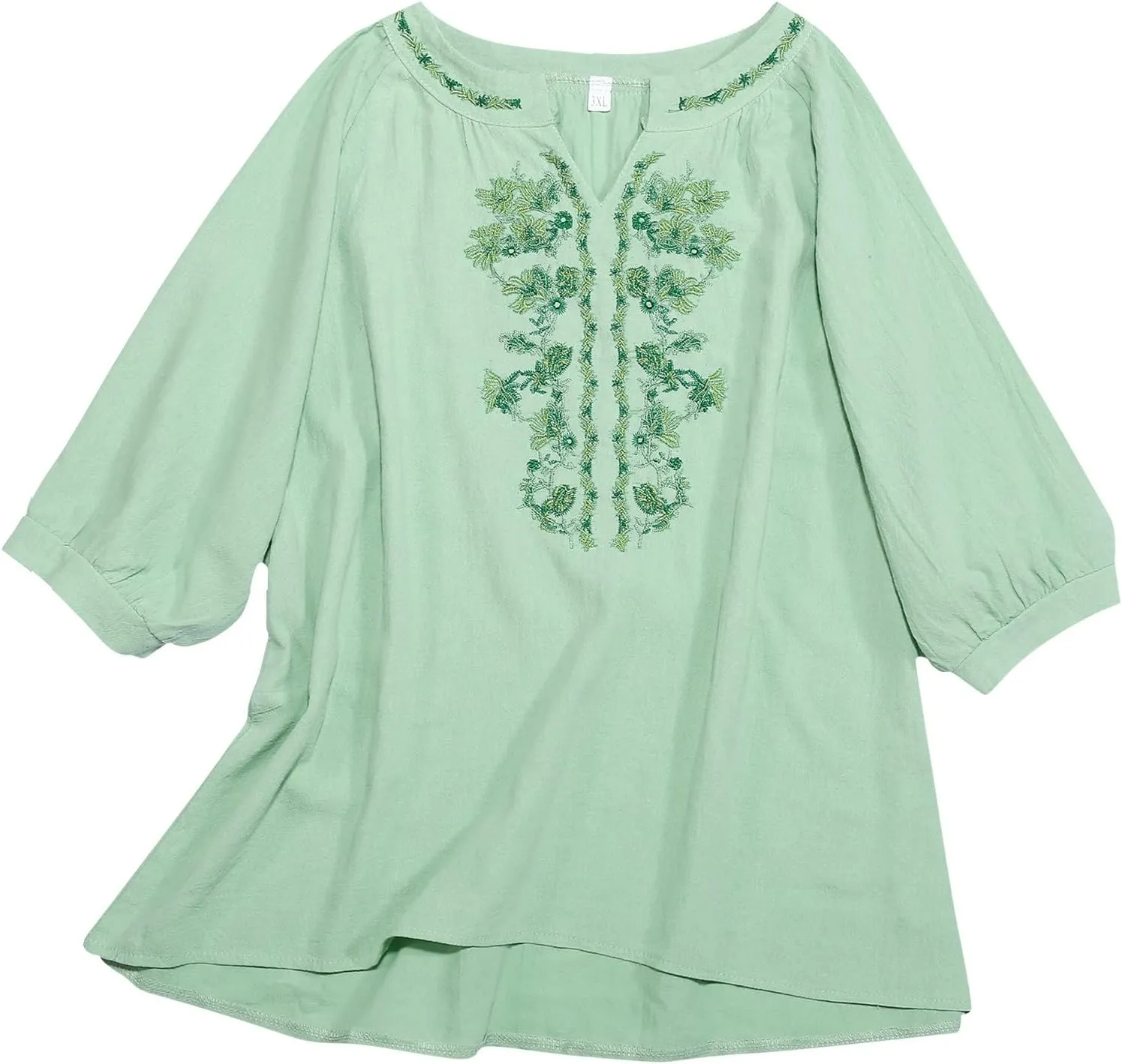 Linen Shirts for Women, 3/4 Sleeve Length Tops Summer 2025 Casual V Neck Blouse Trendy Embroidered Boho Tunics