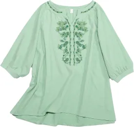 Linen Shirts for Women, 3/4 Sleeve Length Tops Summer 2025 Casual V Neck Blouse Trendy Embroidered Boho Tunics