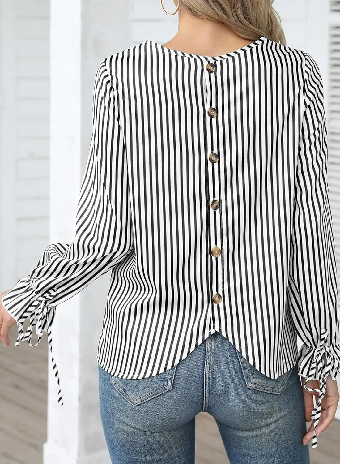 LOLONG Womens Tops 2024 Fall Long Sleeve Crew Neck Print Work Chiffon Blouses Dressy Casual with Back Button Closure