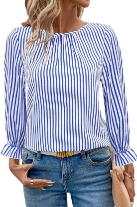 LOLONG Womens Tops 2024 Fall Long Sleeve Crew Neck Print Work Chiffon Blouses Dressy Casual with Back Button Closure