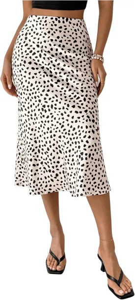 MakeMeChic Women's Bodycon Midi Skirt Satin Flared Hem Ruffle Elegant High Waist Skirts
