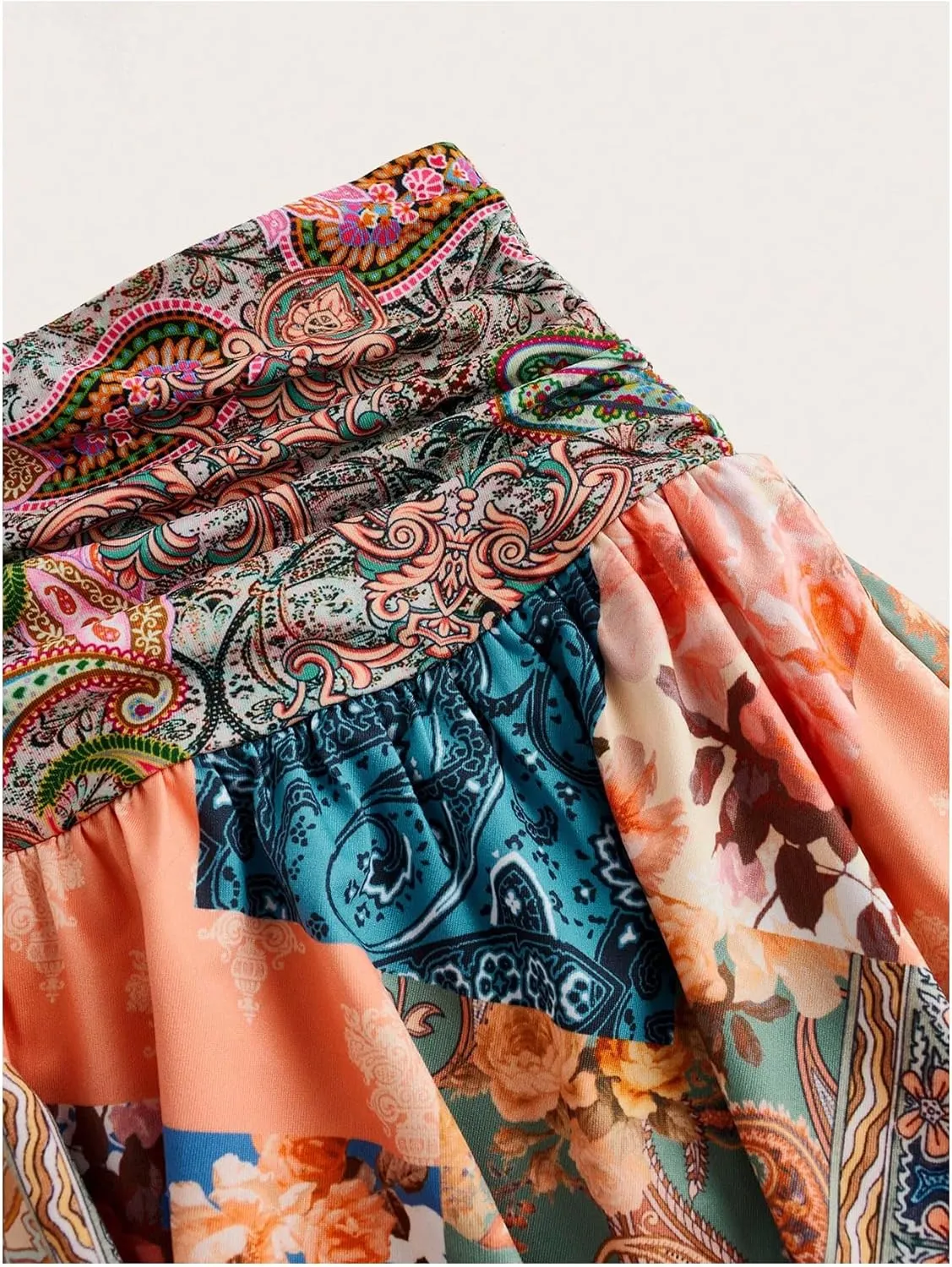 MakeMeChic Women's Plus Size Mini Skirt Paisley Print Ruffle Tiered A Line Boho Summer Skirts