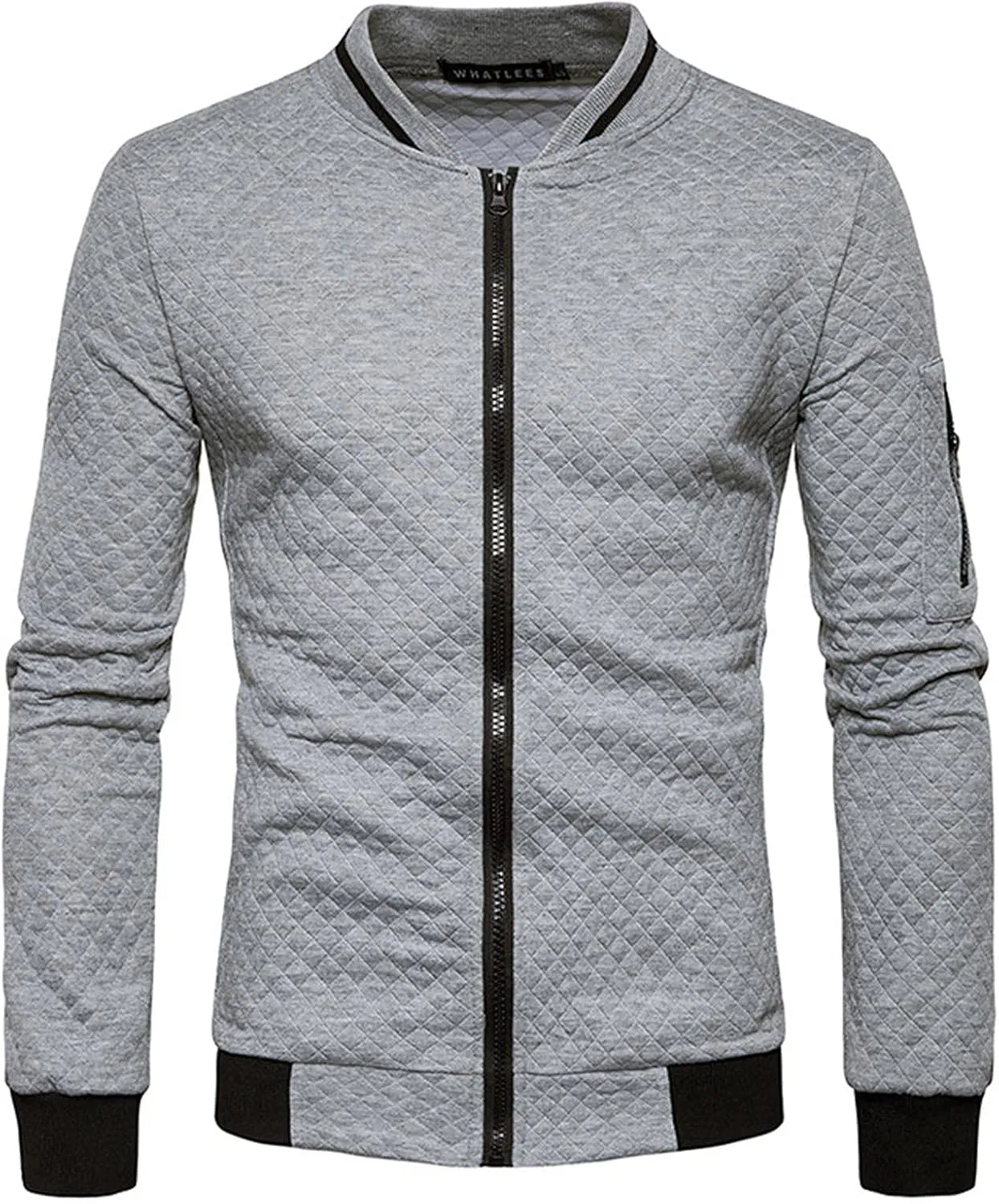 Men Bomber Jackets Diamond Quilted Spring Fall Varsity Jacket Lightweight Zip Up Long Sleeve Casual Stylish Coat with Pockets