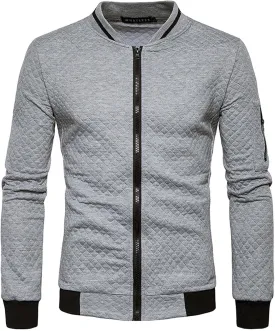 Men Bomber Jackets Diamond Quilted Spring Fall Varsity Jacket Lightweight Zip Up Long Sleeve Casual Stylish Coat with Pockets