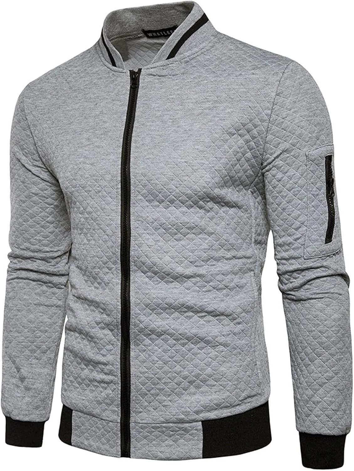 Men Bomber Jackets Diamond Quilted Spring Fall Varsity Jacket Lightweight Zip Up Long Sleeve Casual Stylish Coat with Pockets