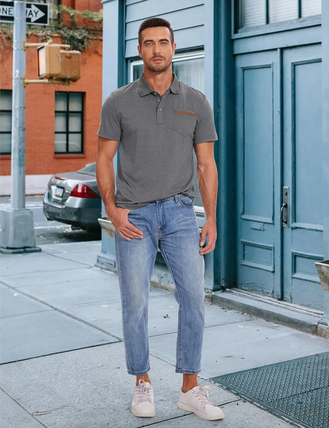 Men's Casual Polo Shirts Classic Button Basic Short Sleeve Shirt Solid Color Tees Golf Stylish Tops,Sizes S-4x