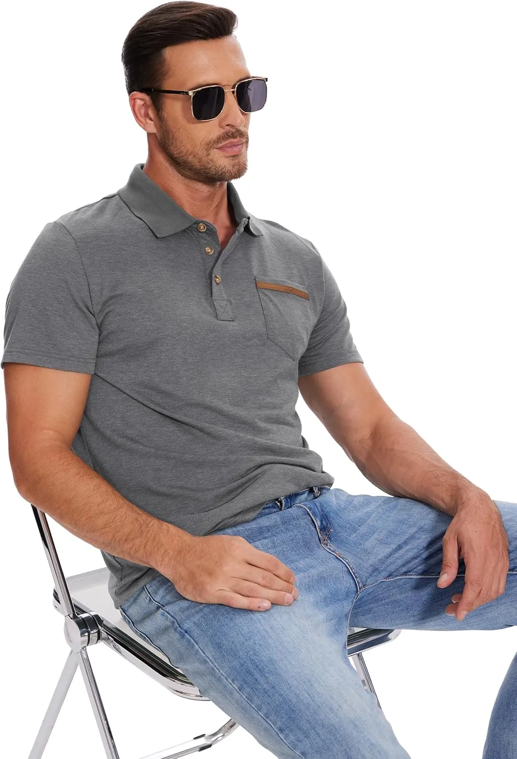 Men's Casual Polo Shirts Classic Button Basic Short Sleeve Shirt Solid Color Tees Golf Stylish Tops,Sizes S-4x
