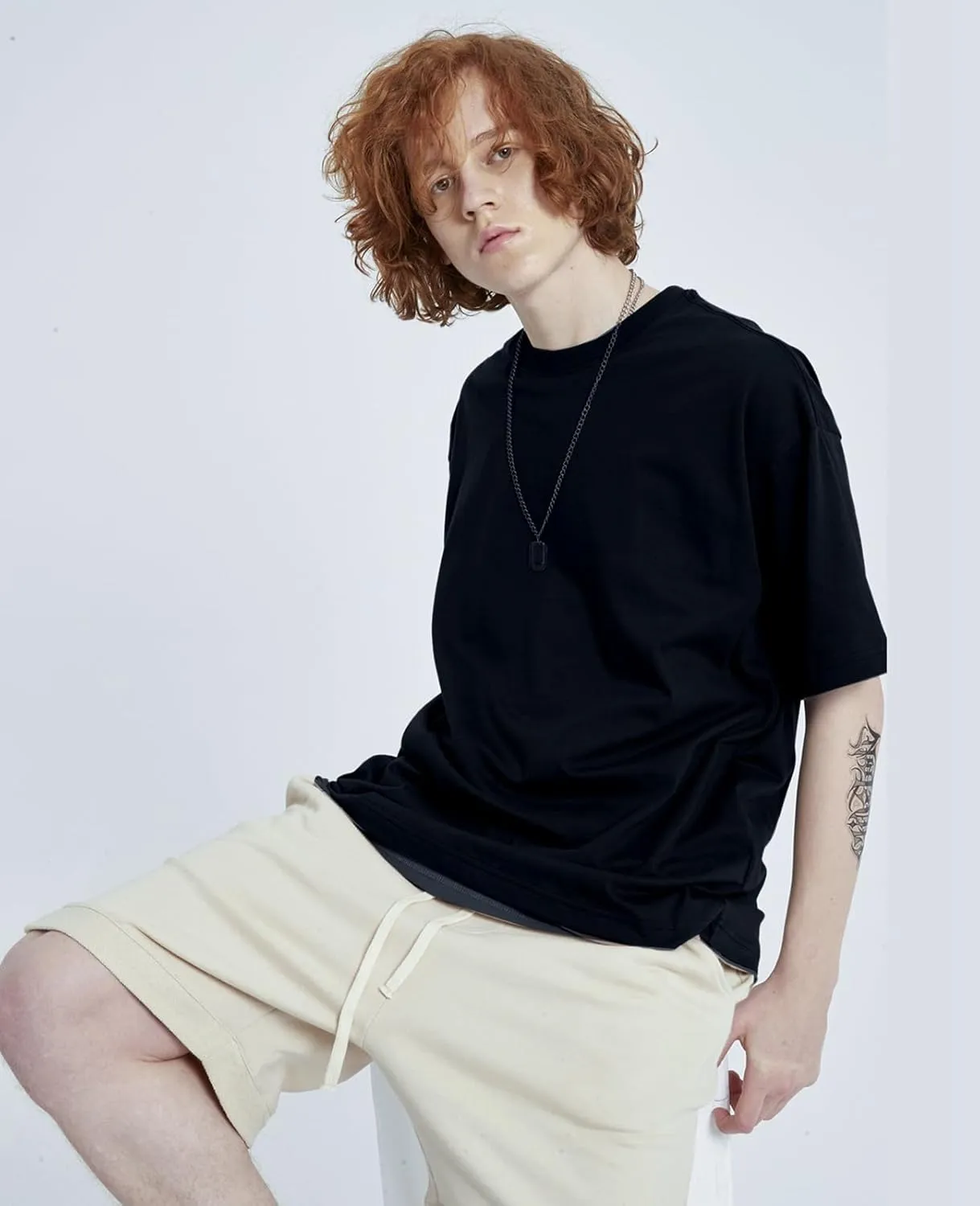 Mens Oversized T-Shirts Fashion Loose Fit Crewneck Tshirt Streetwear Heavyweight Short Sleeve Tee Shirt Gym Workout Tops