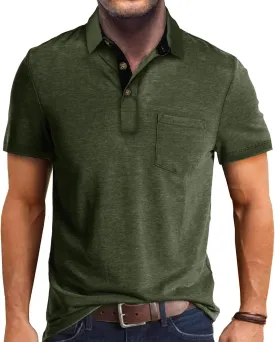 Mens Polo Shirts Casual Fashion T-Shirts Short Sleeve Button Up Golf Shirts Tops with Pocket