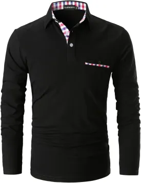 Mens Polo Shirts Long Sleeve Casual Plaid Collar Golf Shirt for Men Slim Fit Cotton Polo T Shirts Top