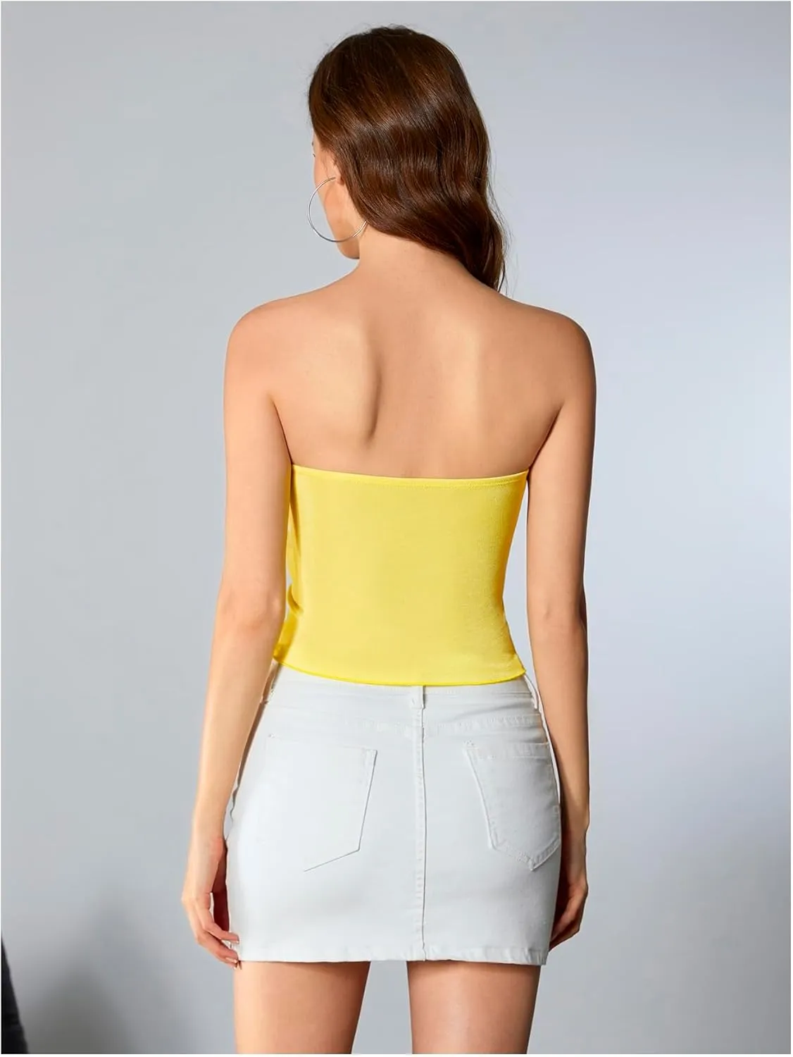 Milumia Women Mesh Tube Tops Split Hem Going Out Strapless Bandeau Tops Ruched Tank Shirts