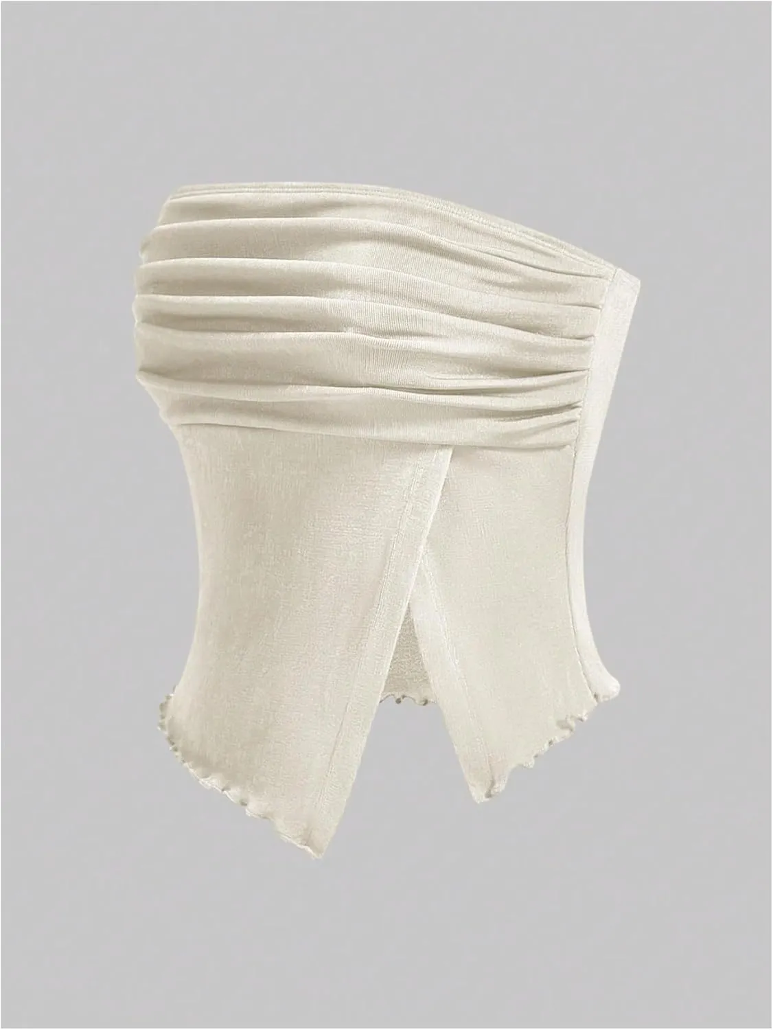 Milumia Women Mesh Tube Tops Split Hem Going Out Strapless Bandeau Tops Ruched Tank Shirts