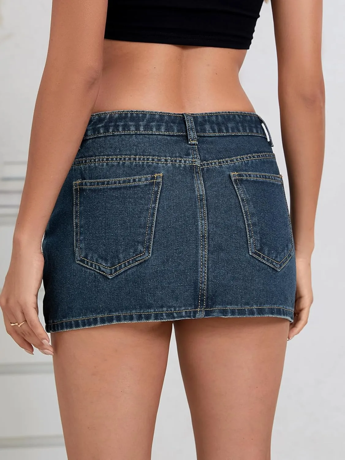 Milumia Women's Denim Mini Skirt Y2k Trendy Low Waisted Straight Hem Short Jean Skirts
