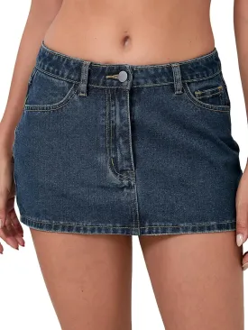 Milumia Women's Denim Mini Skirt Y2k Trendy Low Waisted Straight Hem Short Jean Skirts