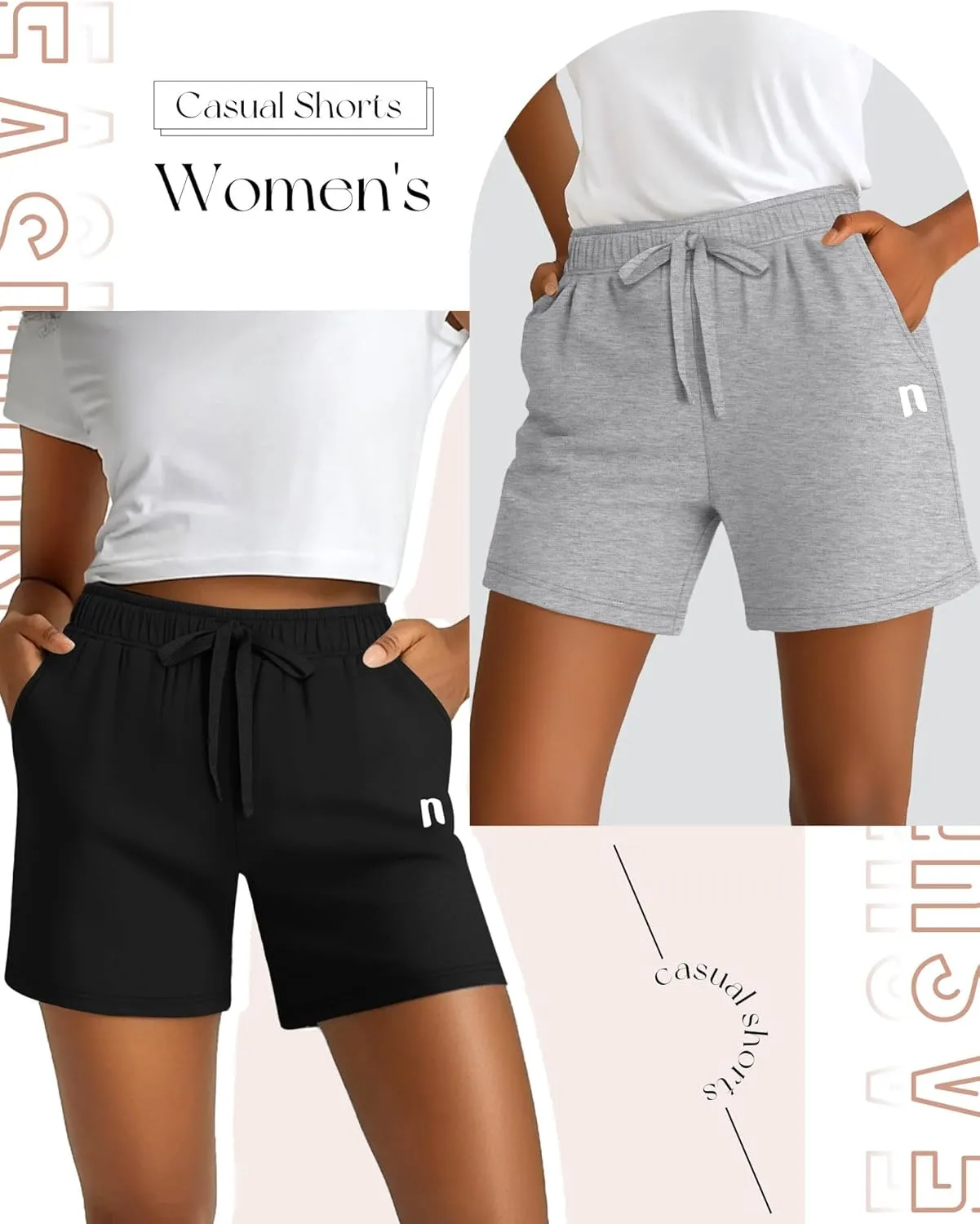 Neer 3 Pack Women's Sweat Shorts, Summer Drawstring Cotton Shorts with Pocket Loose Athletic Lounge Casual Running Bottoms