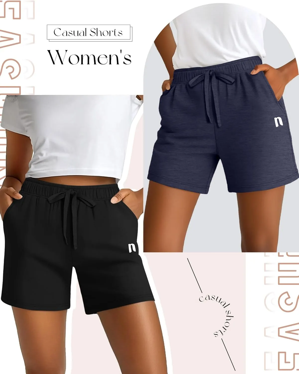 Neer 3 Pack Women's Sweat Shorts, Summer Drawstring Cotton Shorts with Pocket Loose Athletic Lounge Casual Running Bottoms