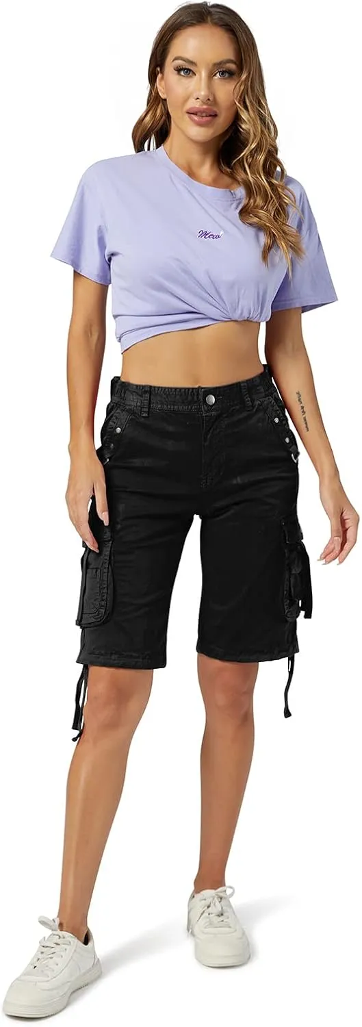 OCHENTA Women's Cargo Shorts with Multi Pockets Casual Bermuda Hiking Shorts