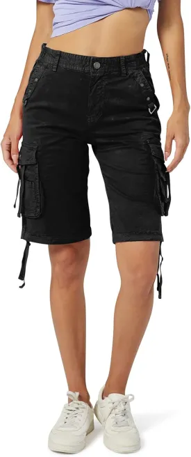 OCHENTA Women's Cargo Shorts with Multi Pockets Casual Bermuda Hiking Shorts