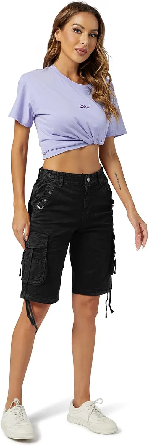 OCHENTA Women's Cargo Shorts with Multi Pockets Casual Bermuda Hiking Shorts