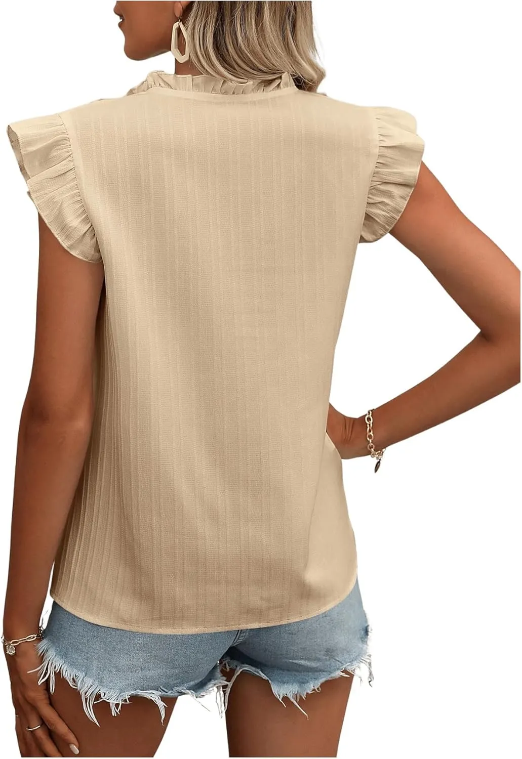 OYOANGLE Women's Floral Embroidery Ruffle Short Sleeve Blouses Tie Neck Frill Trim Shirt Tops