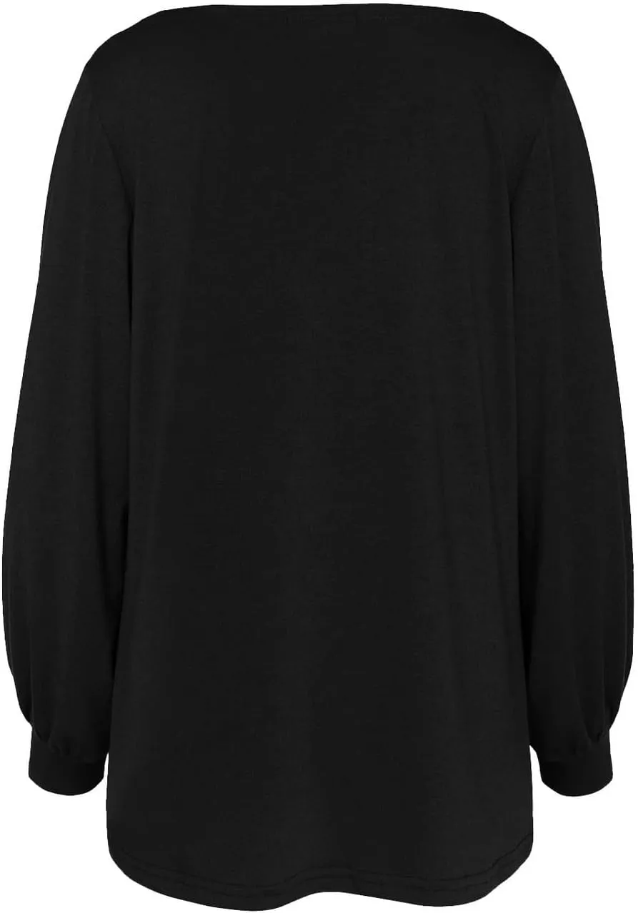 PESION Womens Casual Bishop Sleeve Blouse Boat Neck T-Shirts Tunic Tops