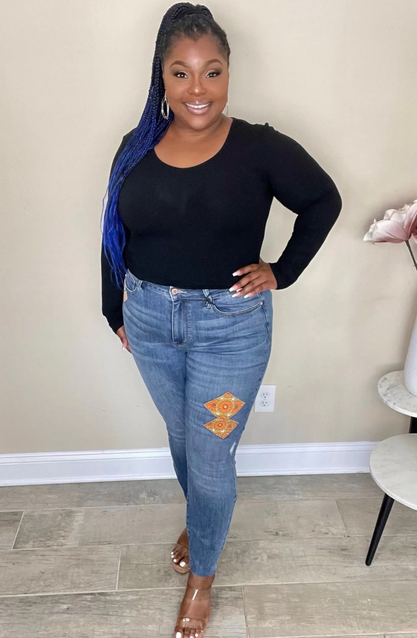 Retro Vibes Judy Blue Patch Skinny Jeans