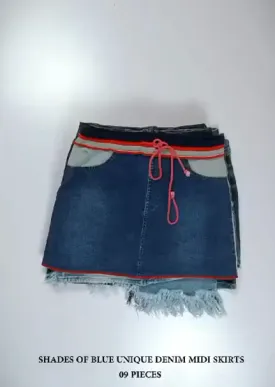 Shades of Blue Y2K Denim Midi Skirts