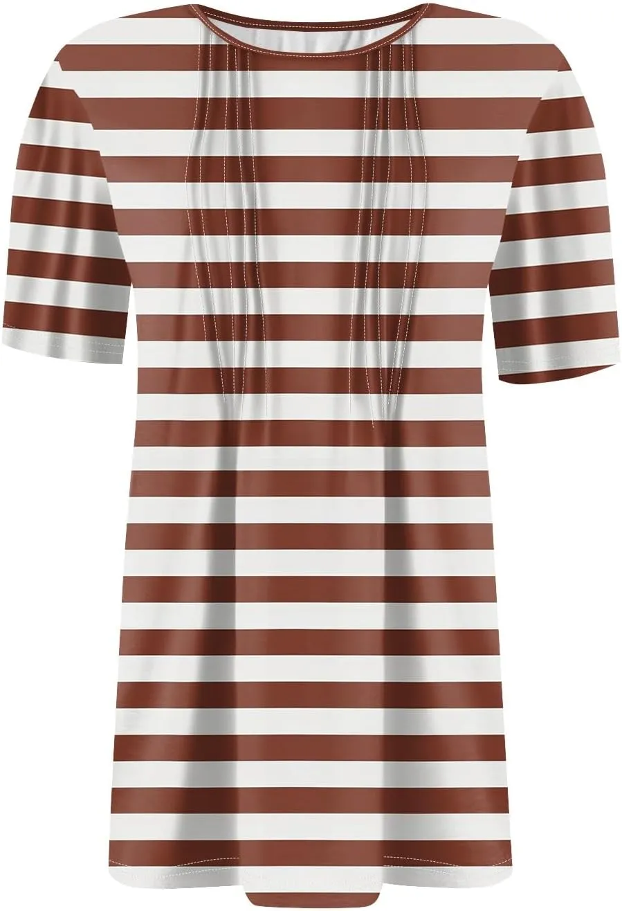 Short Sleeve Tops for Women Summer 2025 V Neck Dressy Casual Blouses Loose Shirts Pleated Tunic Tops Printed Basic Tees