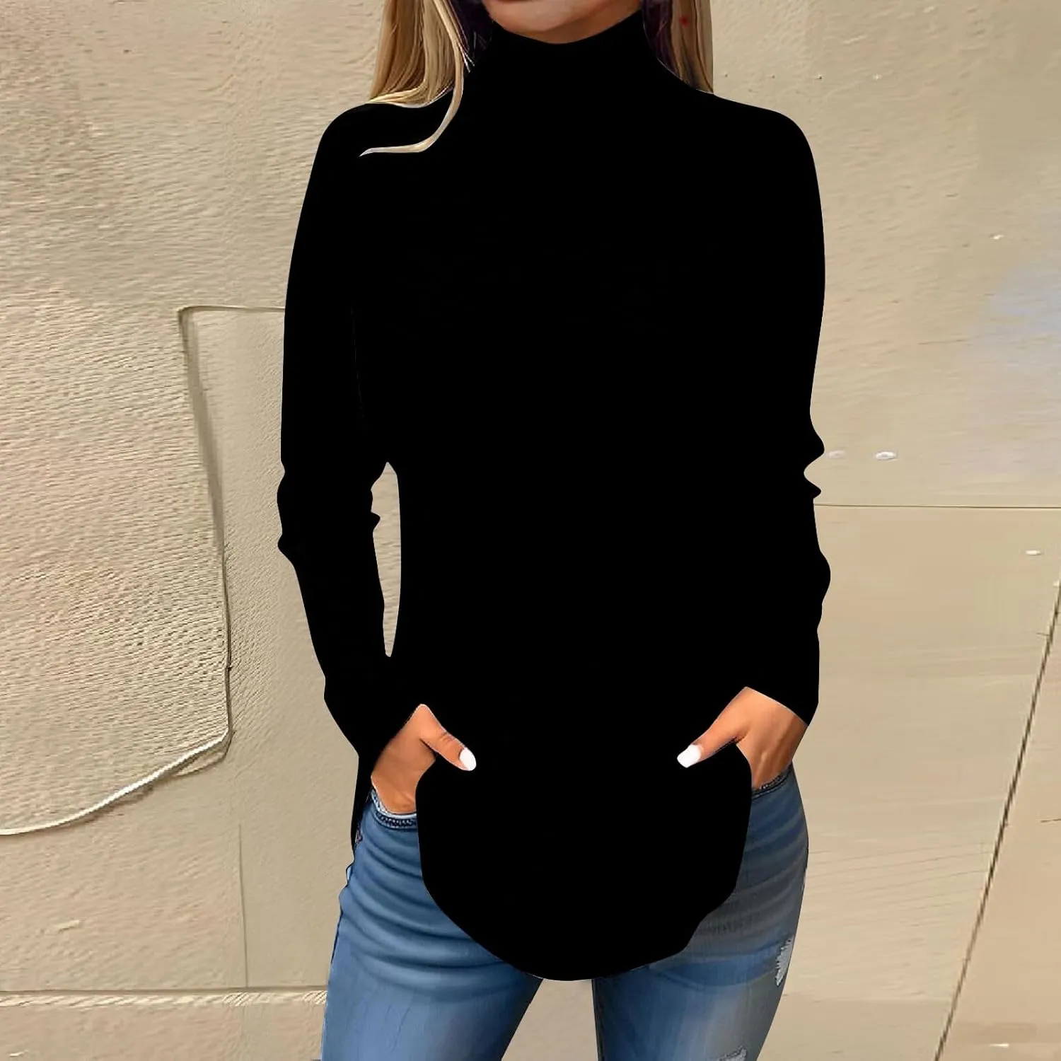 slqdgmryz Turtle Necks Tops for Women Long Sleeve Fall Shirts Mock Turtleneck Dressy Blouses Drop Shoulder Long Tunic Tops
