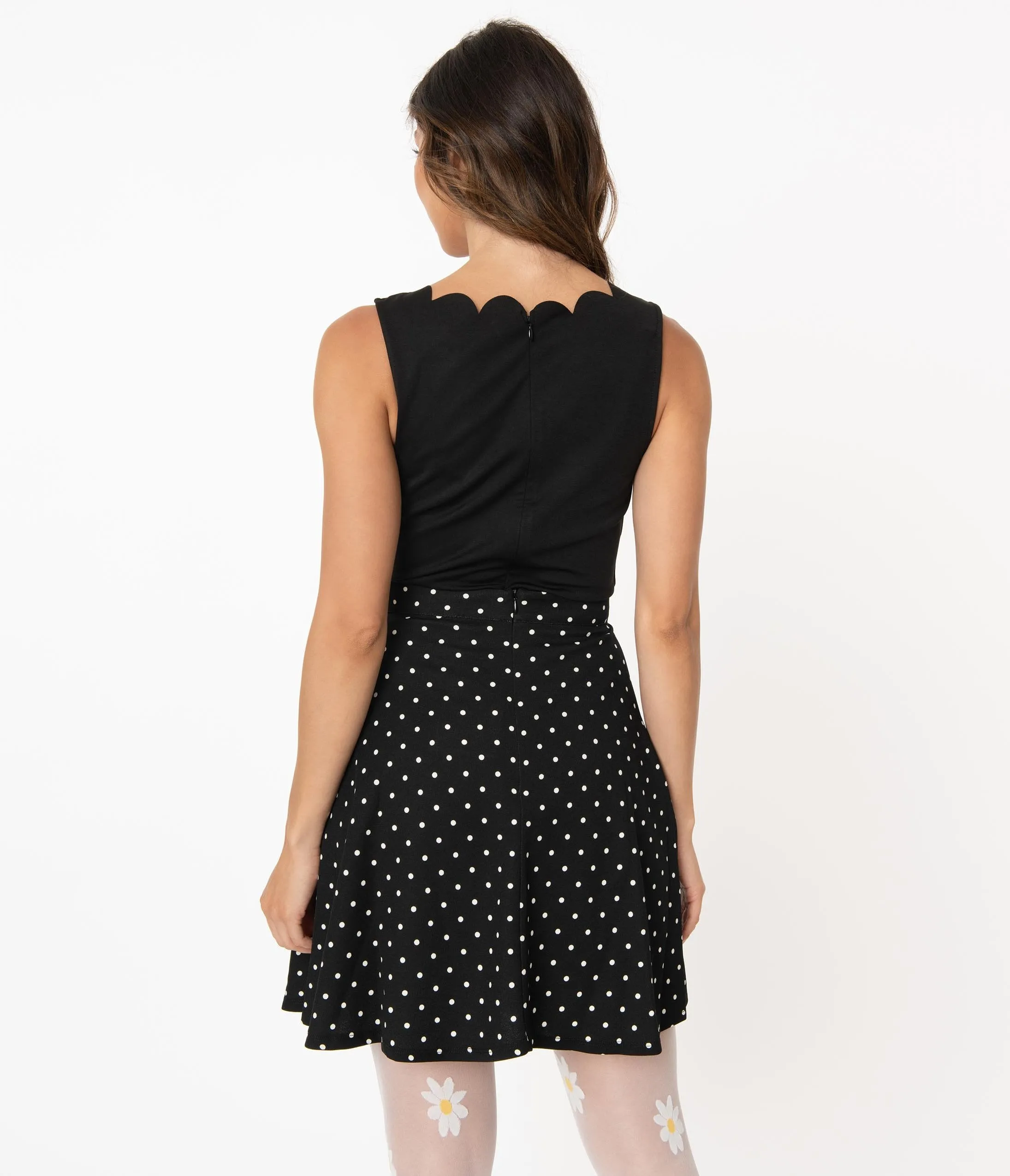 Smak Parlour 1960s Black & White Polka Dot Trend Setter Flare Skirt