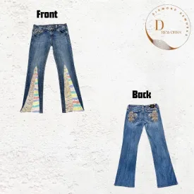 Upcycled  / Reworked Ladies Miss me Crochet Flare Jeans DR13 SS24